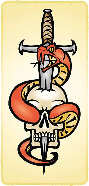 Vector illustration of snake sword skull