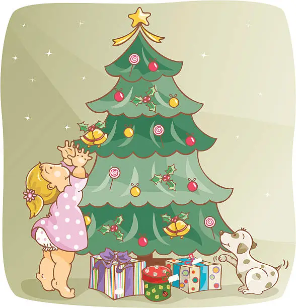 Vector illustration of Little girls love xmas!!