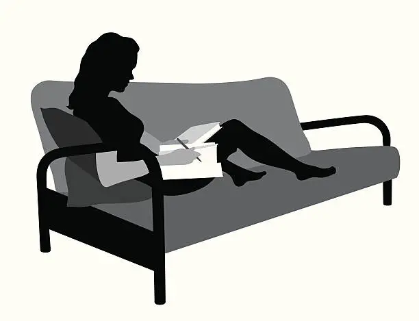 Vector illustration of Studying At Home Vector Silhouette