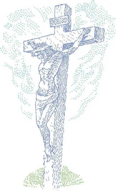 Vector illustration of Jesus Christ Crucified on Cross Christan Religion