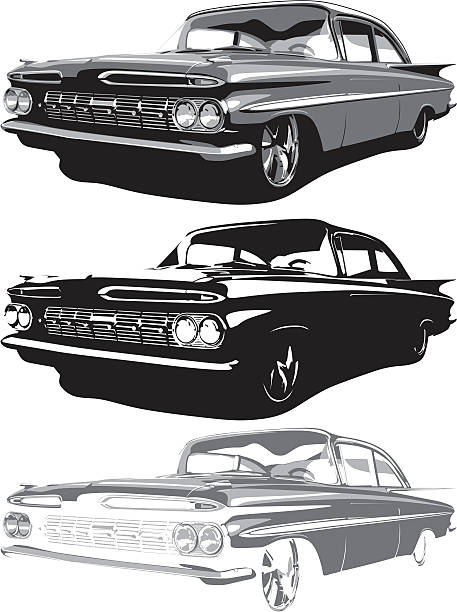 bildbanksillustrationer, clip art samt tecknat material och ikoner med vector 1959 impala - ombyggd bil illustrationer