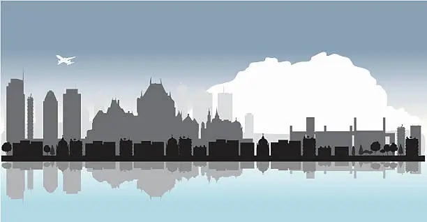 Vector illustration of Quebec Cityscape with Water Reflection