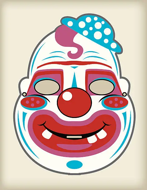 Vector illustration of Vector Vintage Halloween Creepy Clown Mask