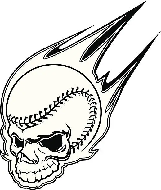 Vector illustration of Skull Baseball BW