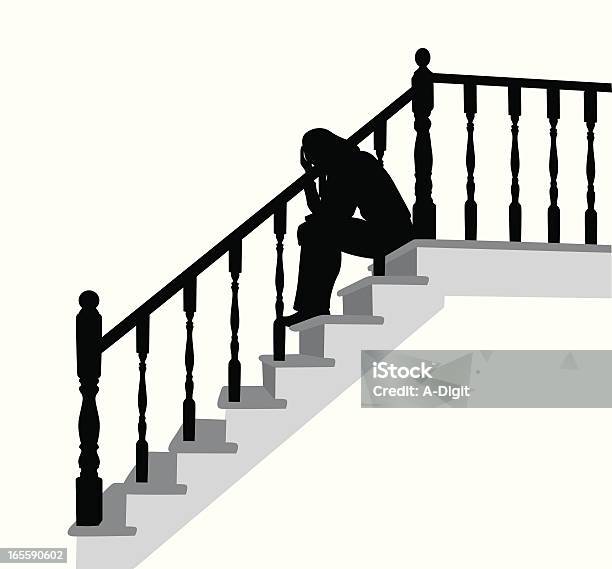 Ein Deprimierter Stock Vektor Art und mehr Bilder von Depression - Depression, Sitzen, Treppe