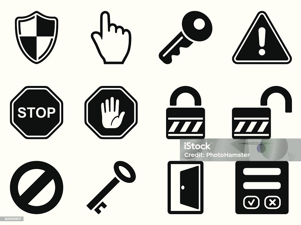 security & access set black Set of 12 black icons on white.  Key stock vector
