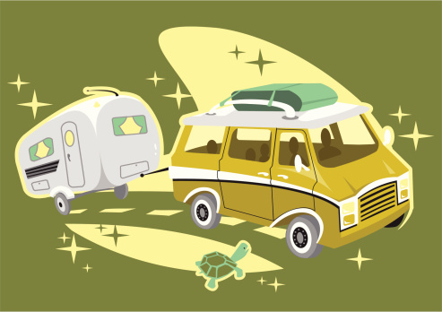 A fun vintage illustration of a family on a road trip.