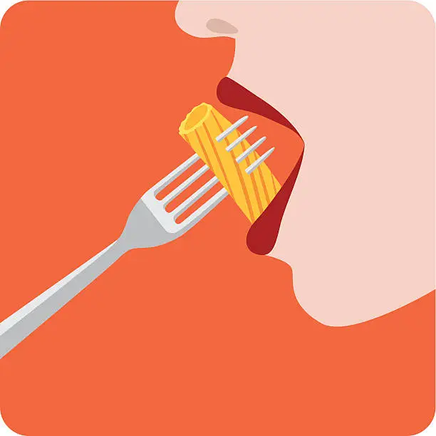 Vector illustration of Woman eating pasta