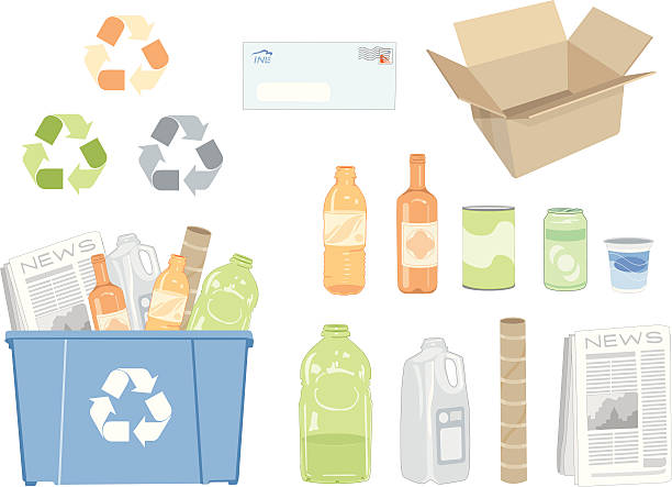 wertstoffe - recycling newspaper paper bottle stock-grafiken, -clipart, -cartoons und -symbole