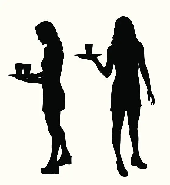 Vector illustration of Waitress Vector Silhouette