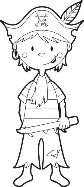 Vector illustration of Colour It In Pirate Boy Template