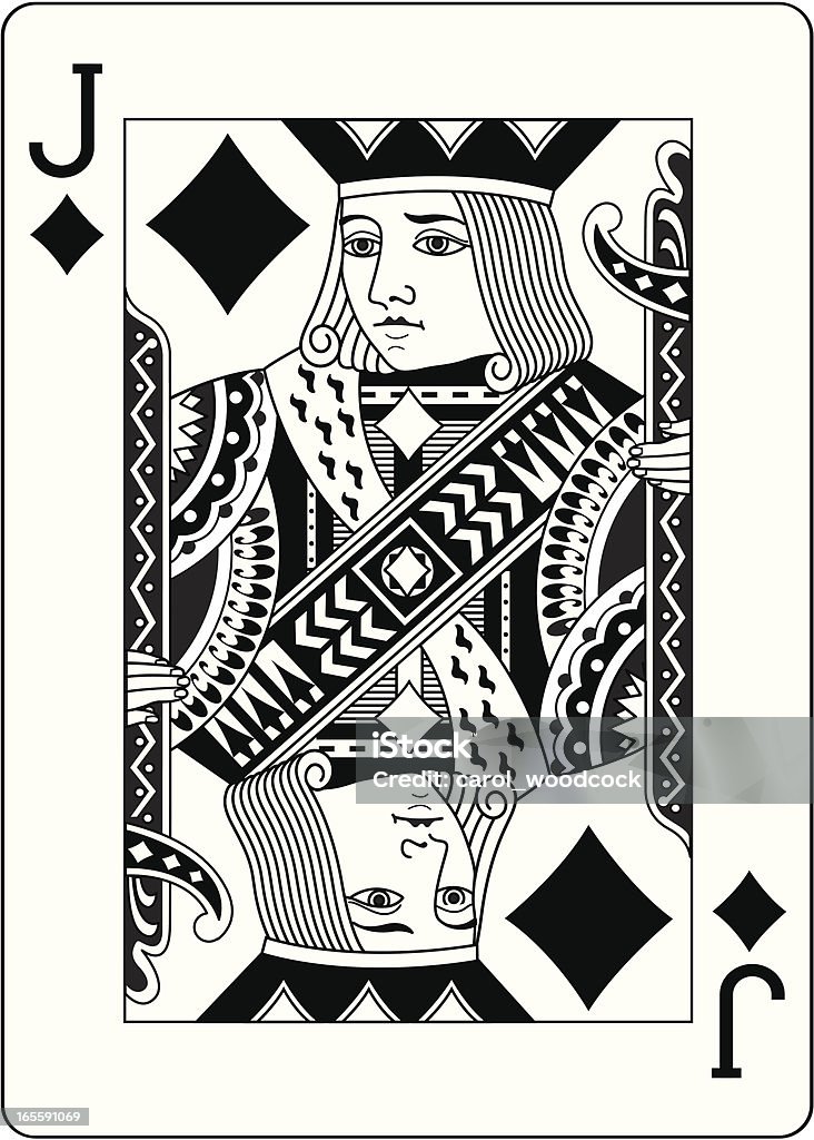 Jack de diamantes dos negro jugando tarjeta - arte vectorial de Carta - Naipe libre de derechos