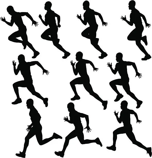 Vector illustration of sprinting runner silhouette collection