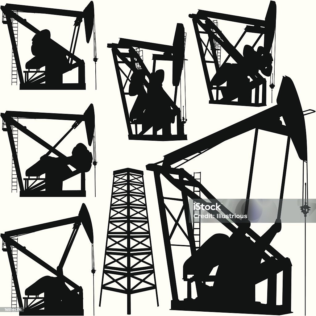 Plataforma petrolífera y Derrick de - arte vectorial de Bomba de petróleo libre de derechos