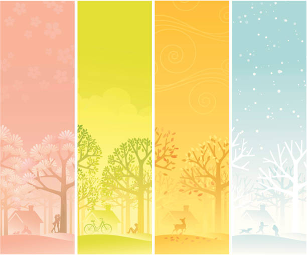 ilustraciones, imágenes clip art, dibujos animados e iconos de stock de bandera de cuatro estaciones - four seasons cloud autumn plant