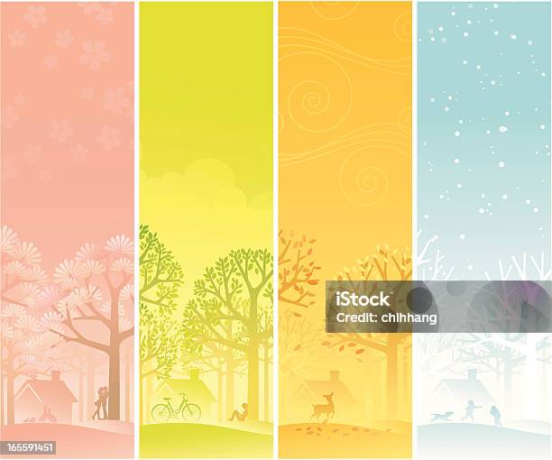 Четыре Сезоны Баннер — стоковая векторная графика и другие изображения на тему Четыре времени года - Четыре времени года, Время года, Фоновые изображения