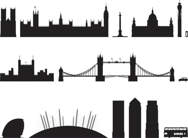 ilustrações de stock, clip art, desenhos animados e ícones de extremamente pormenorizada edifícios de londres - london england canary wharf skyline cityscape