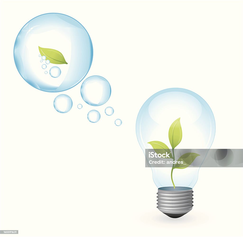 Лампа накаливания с Зеленое растение, так и кислород пузырьки - Векторная графика Абстрактный роялти-фри