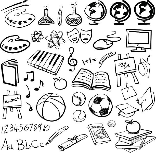 Education icons Various sketched education icons gym drawings stock illustrations