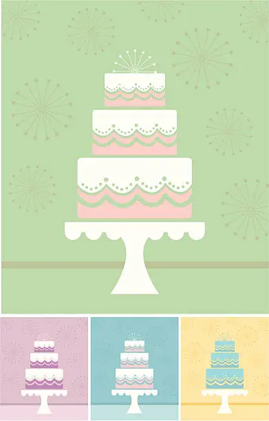 Vector illustration of Multiple minimalist illustrations of a wedding cake