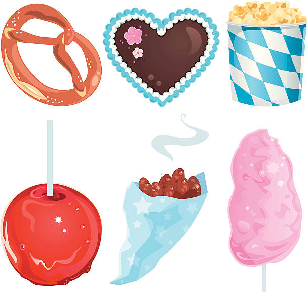 illustrations, cliparts, dessins animés et icônes de oktoberfest nourriture avec lebkuchenherz et barbe à papa - lebkuchenherz oktoberfest heart shape gingerbread cookie