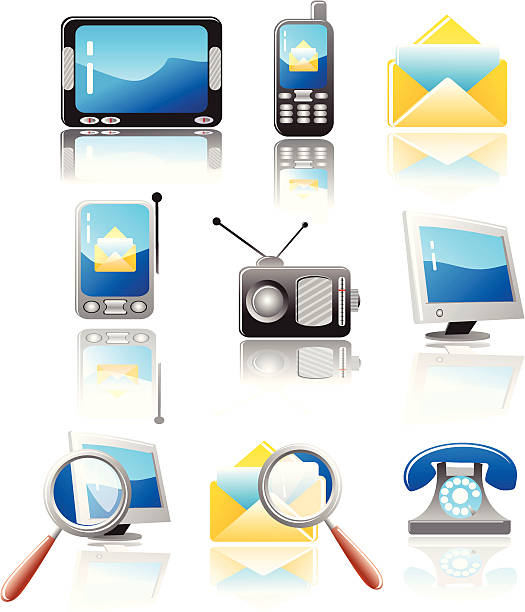 Computers and telephones icons vector art illustration
