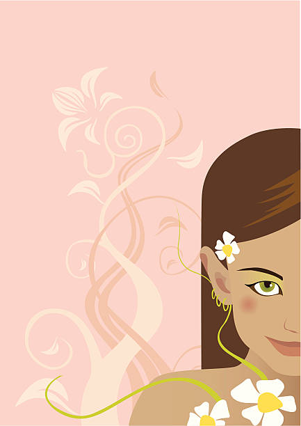 Pretty girl and her ear pirced with a sprout vector art illustration