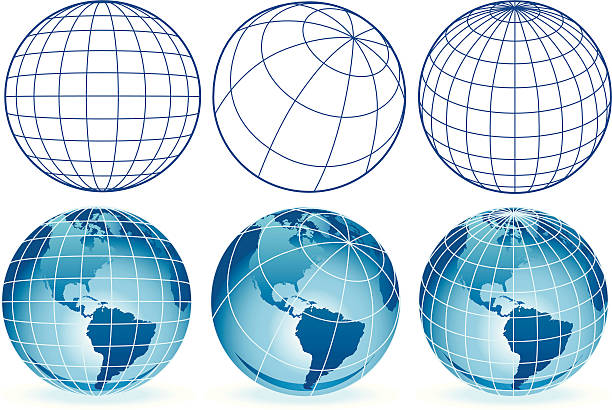 different wire frame globes vector art illustration