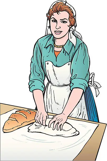 Vector illustration of Woman making bread