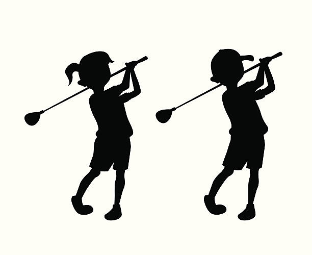 golf dla dzieci - child pre adolescent child little girls white background stock illustrations