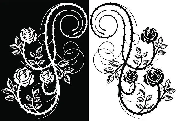 Vector illustration of Thorny rose design element