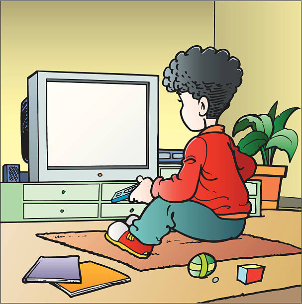 Child watch television An a vector illustration of child watch television. kids watching tv stock illustrations