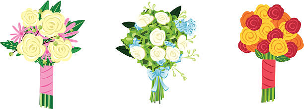 세 가지 멋진 - bouquet rose wedding flower stock illustrations