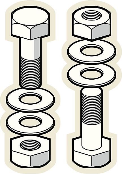 너트, 볼트 및 워셔 - bolt screw vector threaded stock illustrations