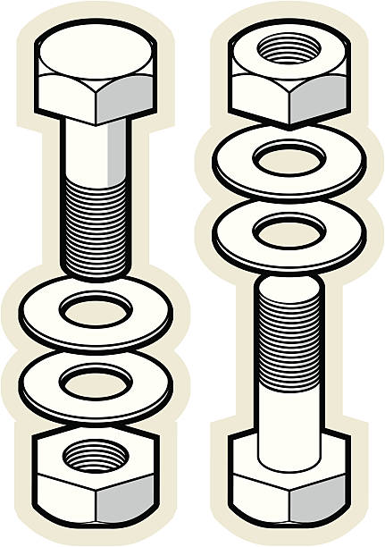 nakrętki, śruby i podkładki - bolt nut washer threaded stock illustrations
