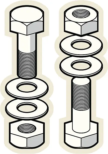 Vector illustration of Nuts, Bolts and Washers
