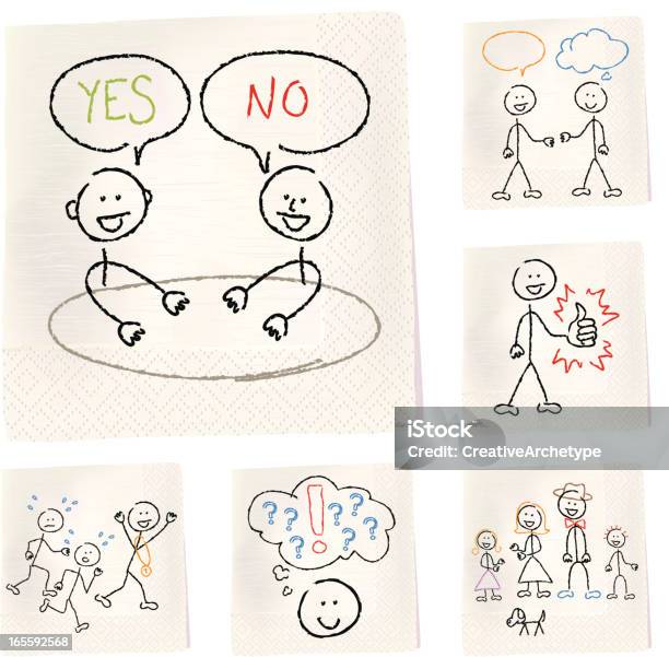 Napkin Sketches People Stock Illustration - Download Image Now - Child, Stick Figure, Yes - Single Word