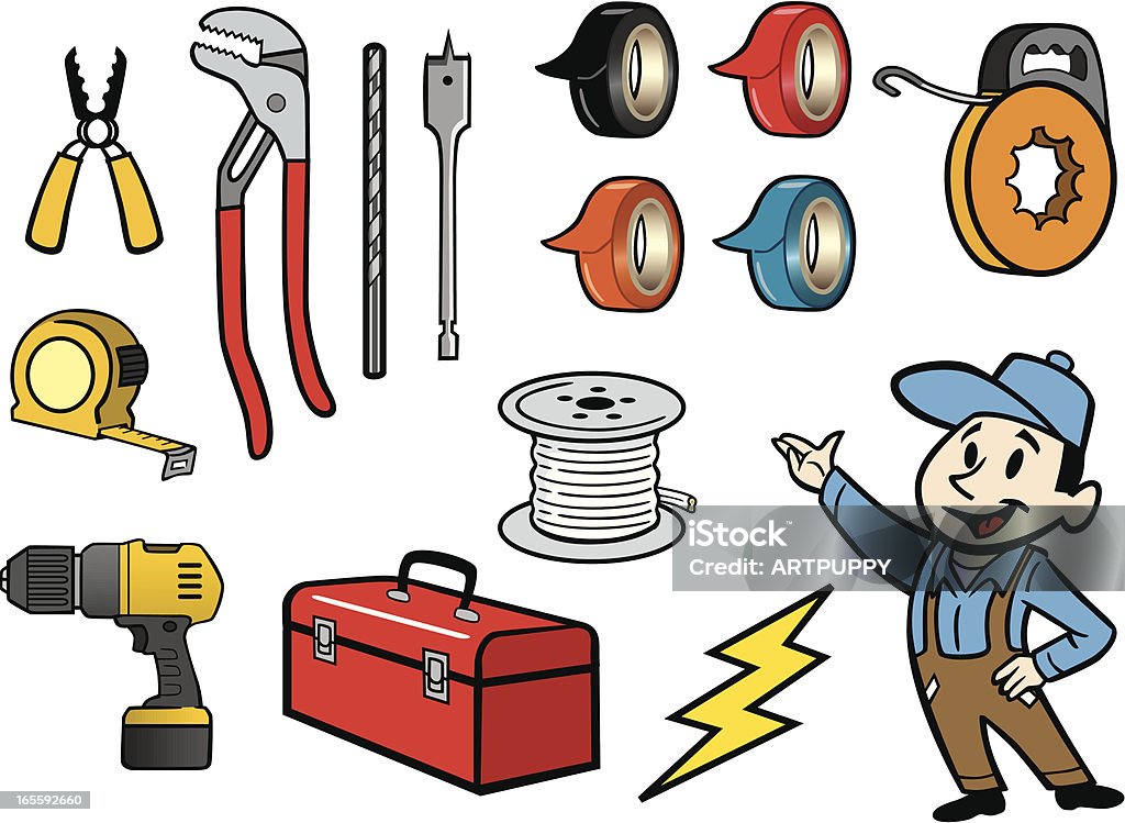 Électricien et outils - clipart vectoriel de Adulte libre de droits