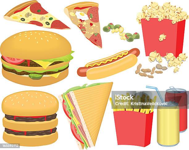 Set Of Colorful Fast Food Graphics Stock Illustration - Download Image Now - Aluminum, Beer - Alcohol, Cheese