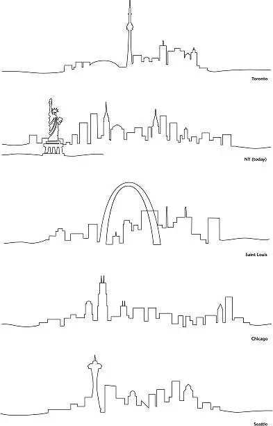 Vector illustration of Stylized Line Drawings of North American Cities