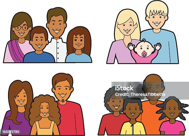 Ilustración de Multirracial Familias y más Vectores Libres de Derechos de Familia - Familia, Hindú, Viñeta