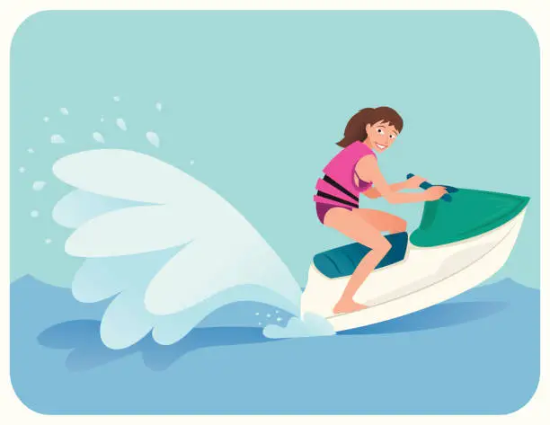 Vector illustration of Jet Skiing Girl