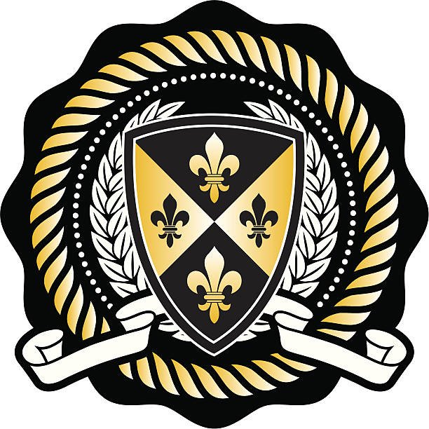 ilustrações de stock, clip art, desenhos animados e ícones de colegial selo - crown black banner white