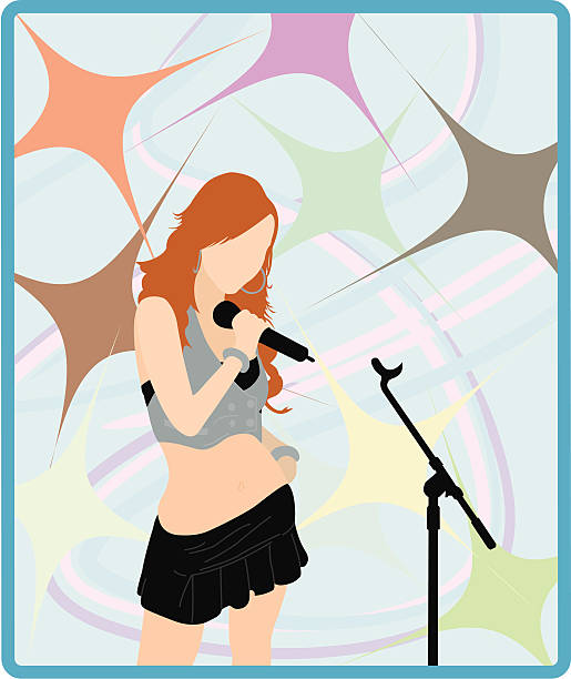 illustrazioni stock, clip art, cartoni animati e icone di tendenza di ragazza cantare - microphone stand flash