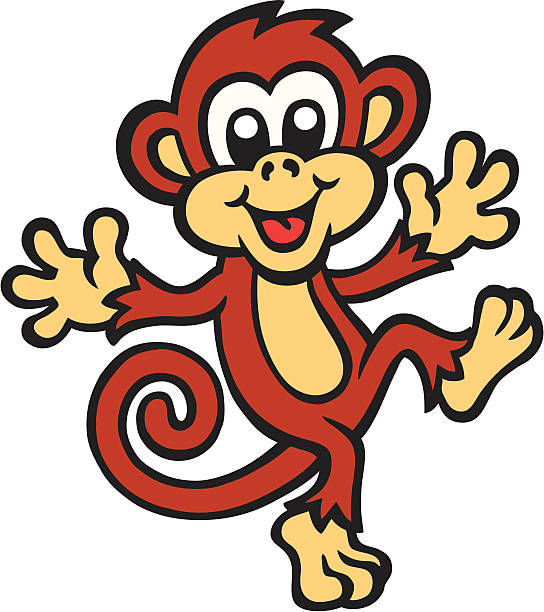 Cute cartoon image of a monkey dancing vector art illustration