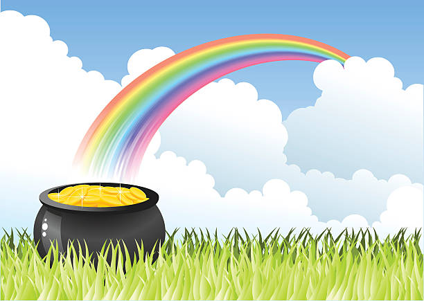 A pot of gold at the end of the rainbow vector art illustration