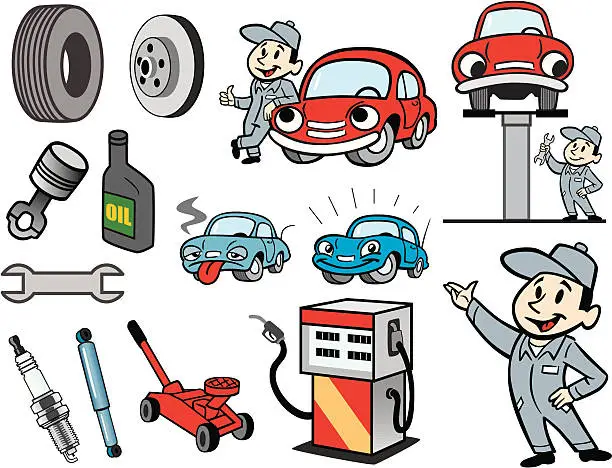 Vector illustration of Car Mechanic Stuff