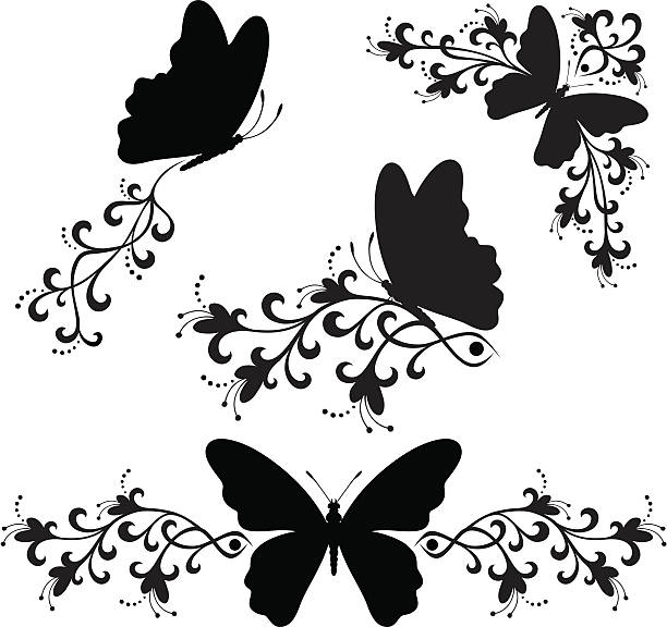 Preto & silhueta de borboletas branco - ilustração de arte em vetor