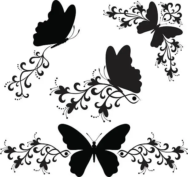 Vector illustration of Black  & White Butterfly Silhouette