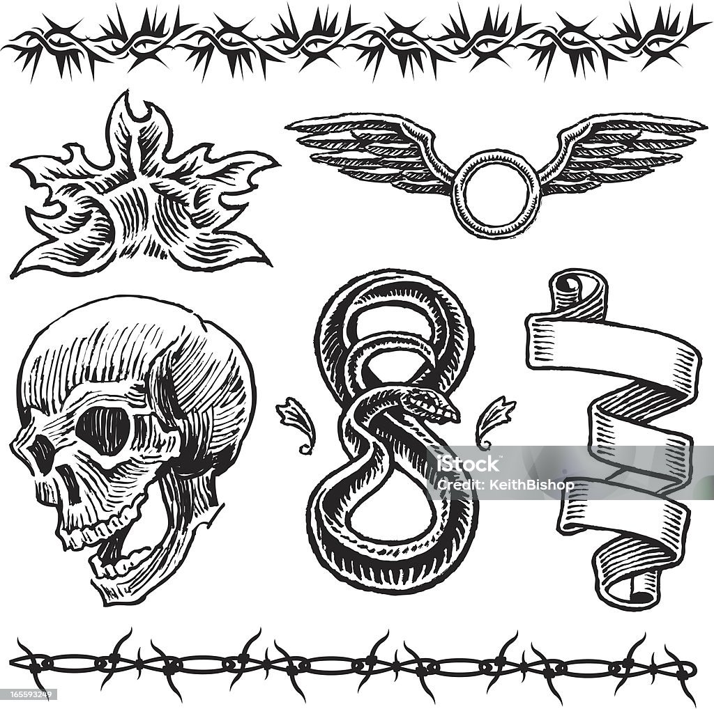 Hộp Sọ Ngọn Lửa Rắn Cánh Dây Thép Gai Thiết Kế Hình Xăm Ruy Băng ...